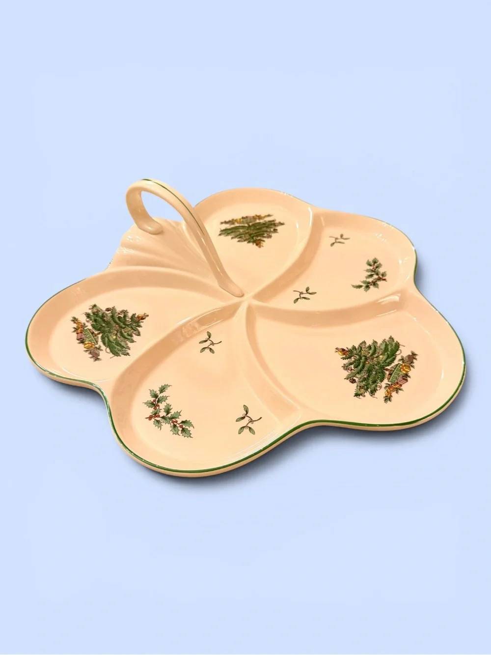 VTG Spode Christmas Tree Handled Hors d'Oeuvre Tray Made in England Original Box - Picture 1 of 9